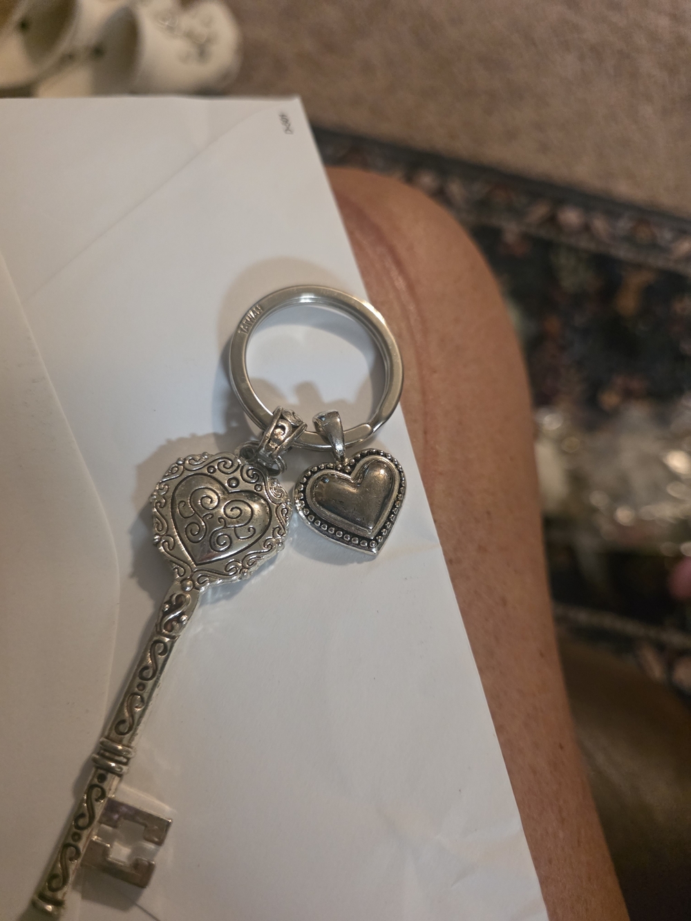 Brighton Silver Ornate Heart Keyring with Key Charm